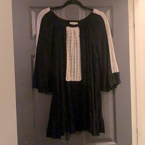 Black gauze tunic with embroidered overlay